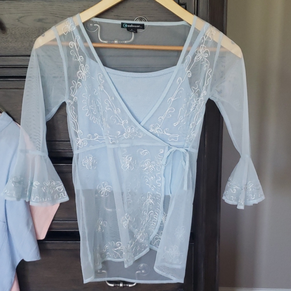 Romantic Sheer Boho Festival Crop Top M